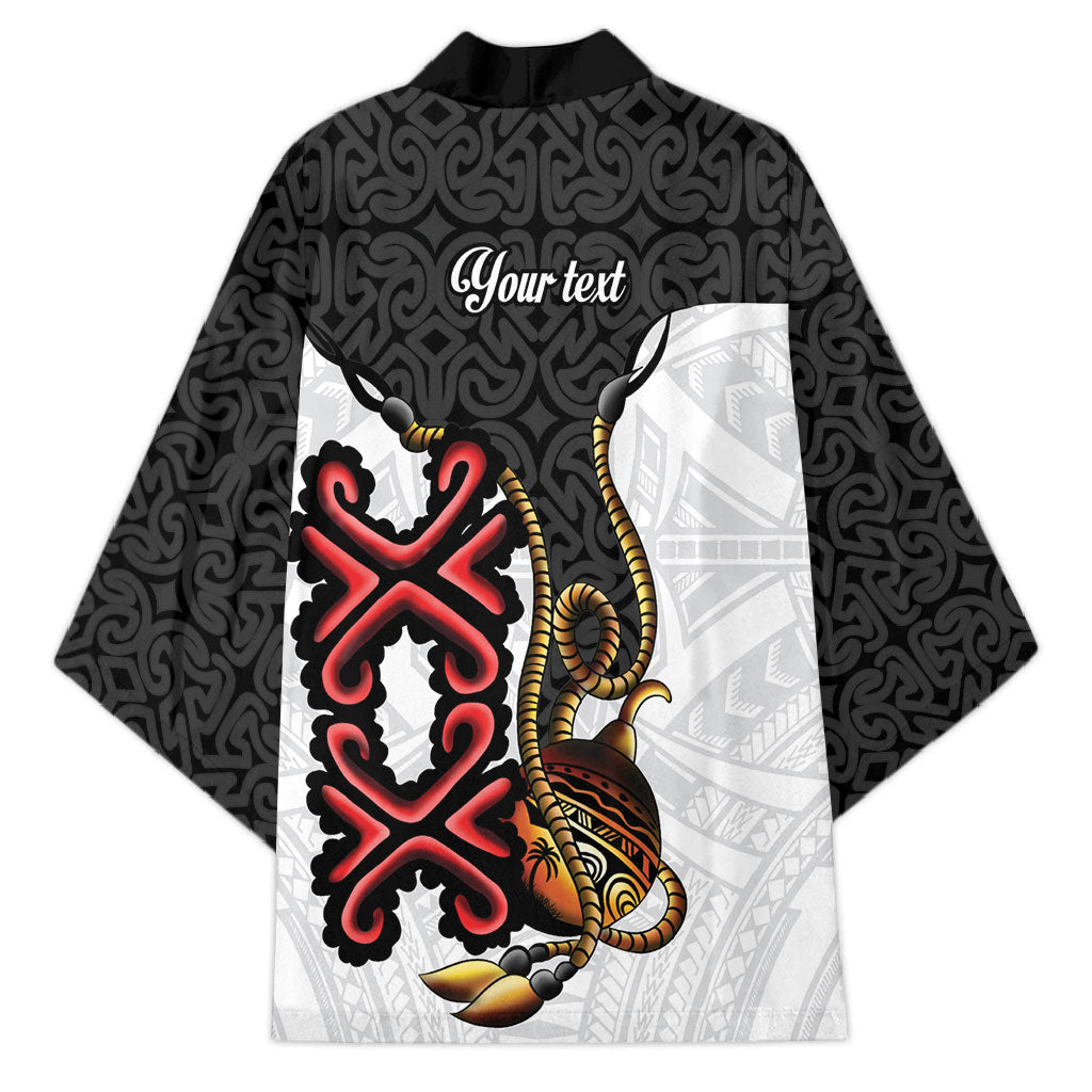 Personalised Papua New Guinea Oro Necklace Kimono Black Melanesia Traditional Pattern