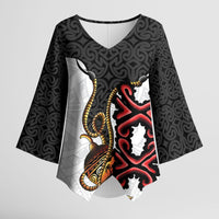 Personalised Papua New Guinea Oro Necklace Kimono Sleeve Blouse Black Melanesia Traditional Pattern