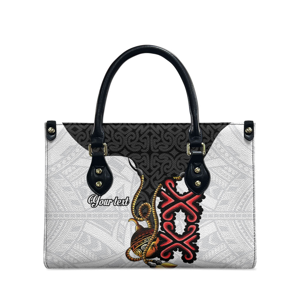 Personalised Papua New Guinea Oro Necklace Leather Bag Black Melanesia Traditional Pattern