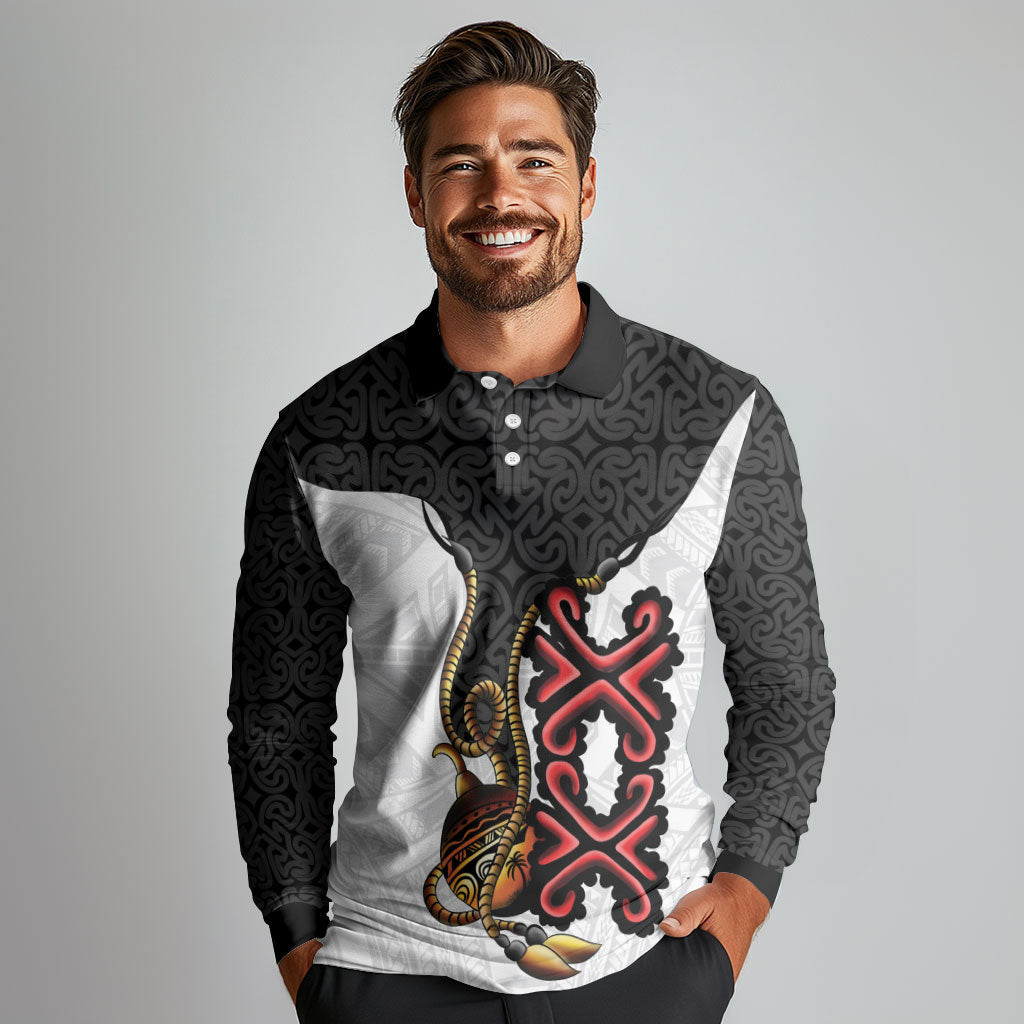 Personalised Papua New Guinea Oro Necklace Long Sleeve Polo Shirt Black Melanesia Traditional Pattern