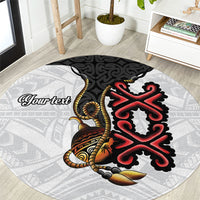 Personalised Papua New Guinea Oro Necklace Round Carpet Black Melanesia Traditional Pattern
