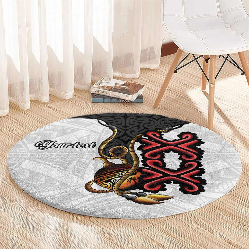 Personalised Papua New Guinea Oro Necklace Round Carpet Black Melanesia Traditional Pattern