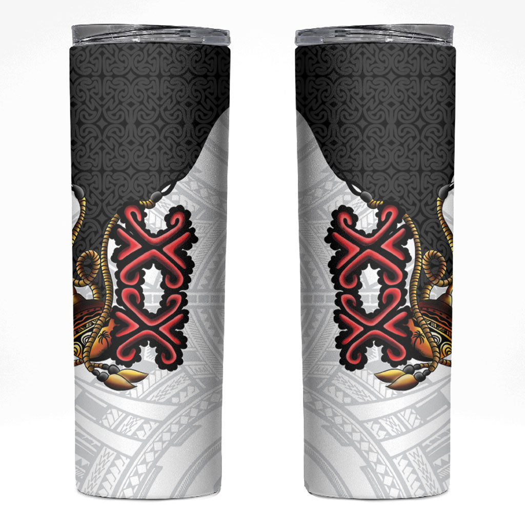 Personalised Papua New Guinea Oro Necklace Skinny Tumbler Black Melanesia Traditional Pattern