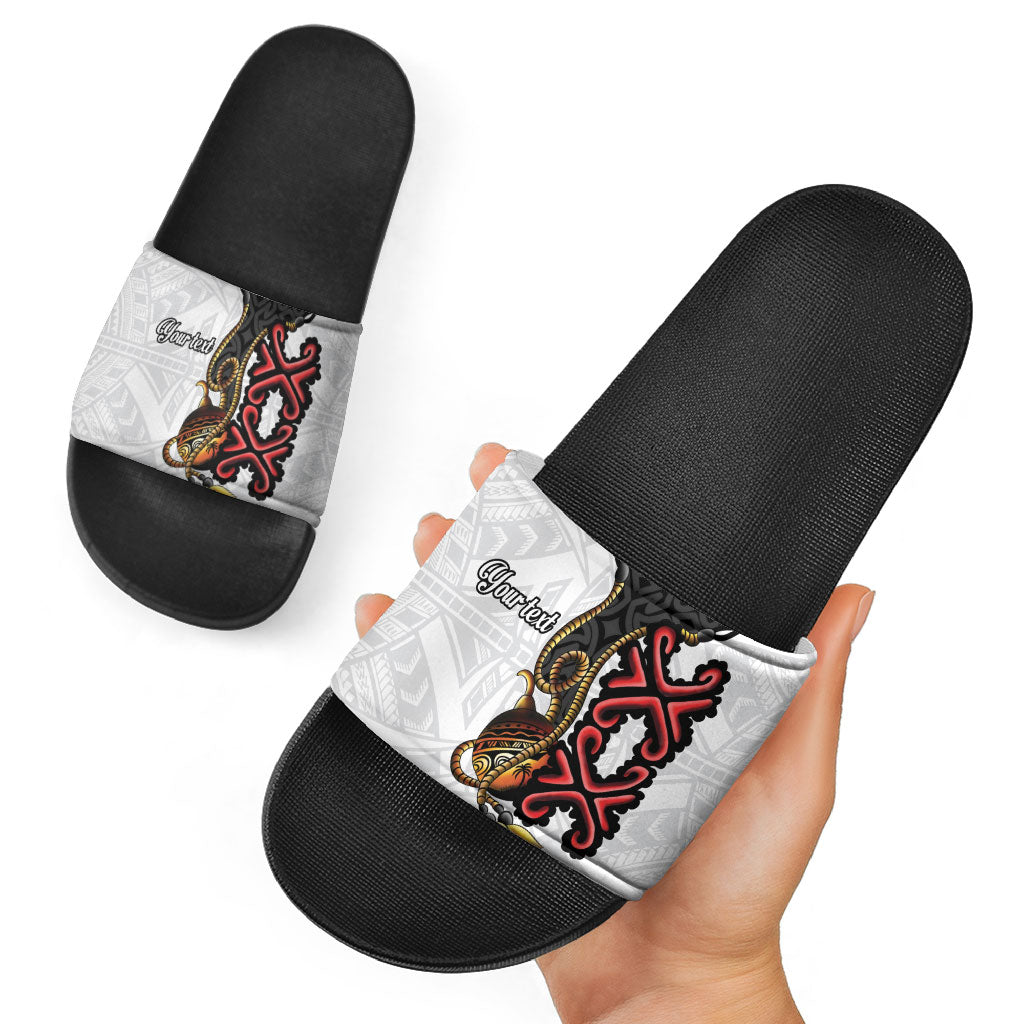Personalised Papua New Guinea Oro Necklace Slide Sandals Black Melanesia Traditional Pattern