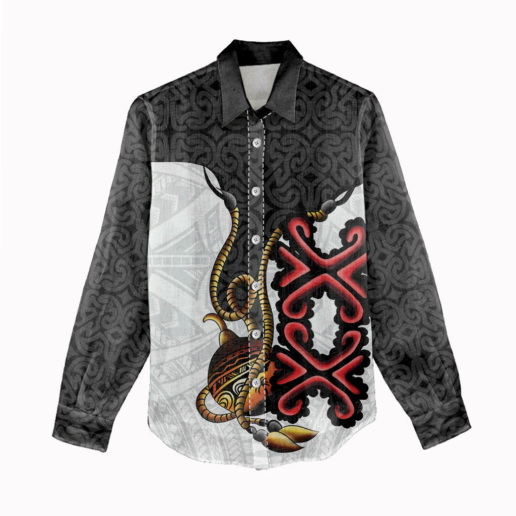 Personalised Papua New Guinea Oro Necklace Women Casual Shirt Black Melanesia Traditional Pattern