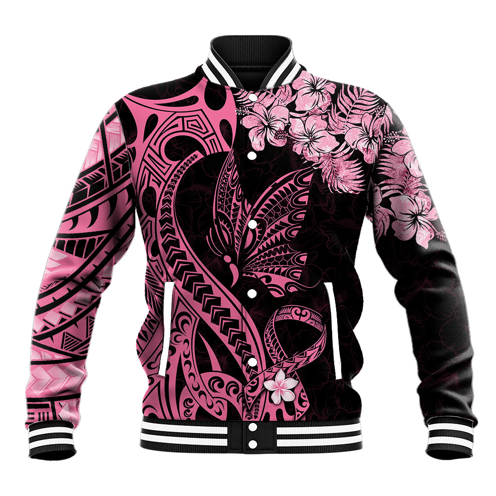 Polynesian Floral Butterfly Baseball Jacket Breast Cancer Pink Ribbon LT9 Unisex Pink - Polynesian Pride