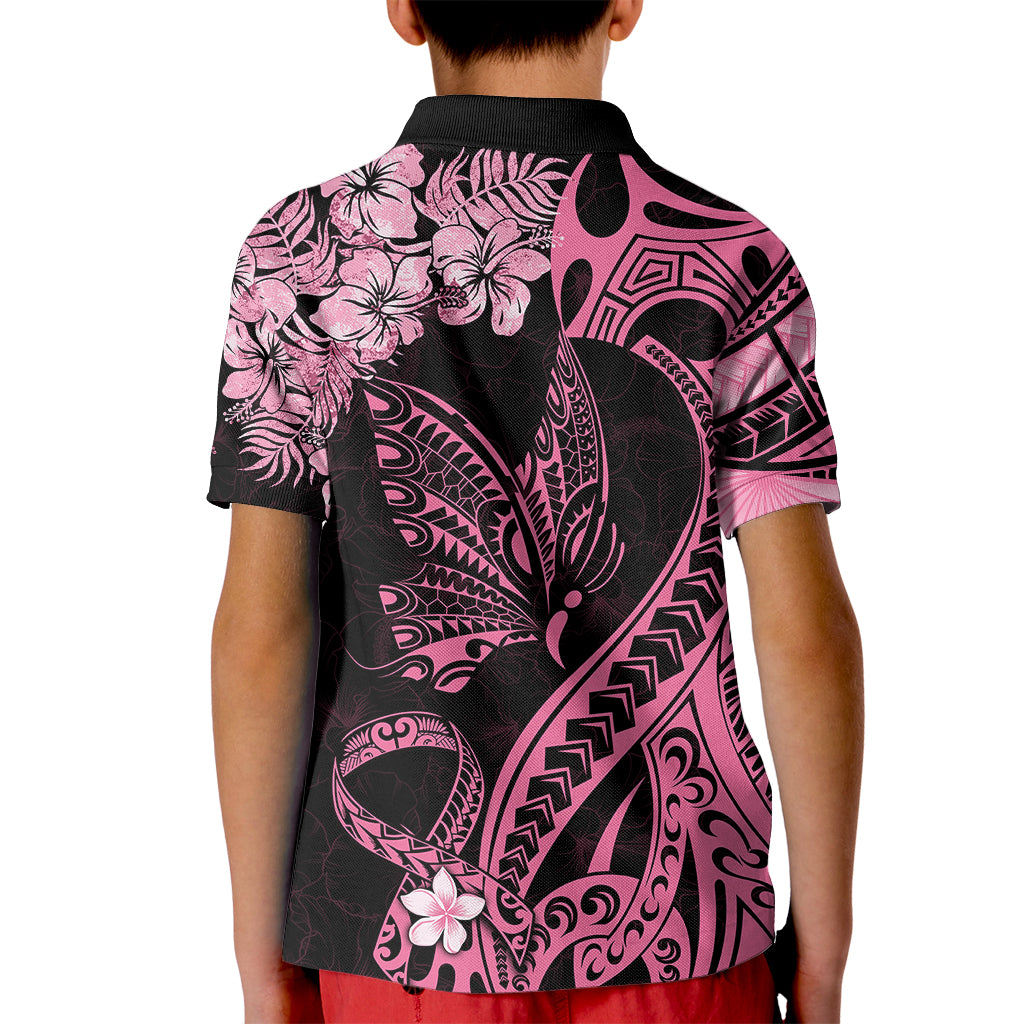 Polynesian Floral Butterfly Kid Polo Shirt Breast Cancer Pink Ribbon LT9 - Polynesian Pride