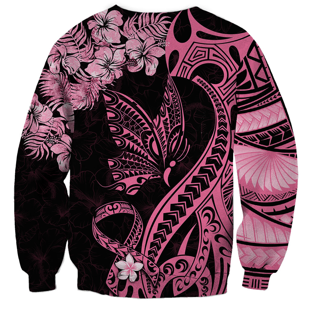 Polynesian Floral Butterfly Sweatshirt Breast Cancer Pink Ribbon LT9 - Polynesian Pride