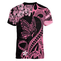Polynesian Floral Butterfly Women V Neck T Shirt Breast Cancer Pink Ribbon LT9 - Polynesian Pride