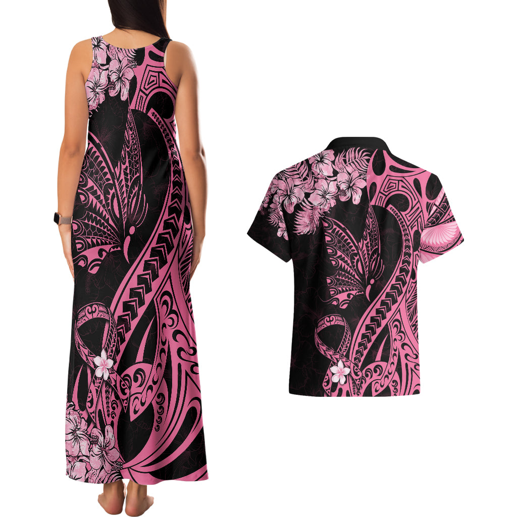 Personalised Polynesian Floral Butterfly Couples Matching Tank Maxi Dress and Hawaiian Shirt Breast Cancer Pink Ribbon LT9 - Polynesian Pride