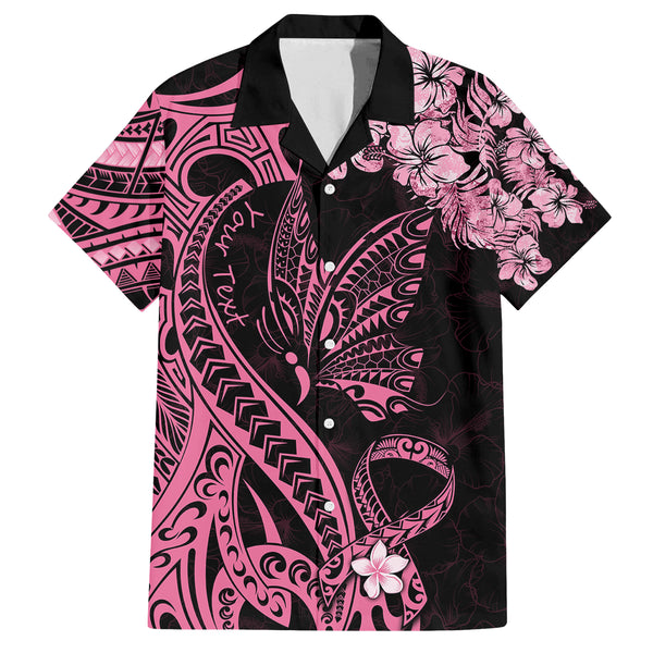 Personalised Polynesian Floral Butterfly Family Matching Long Sleeve Bodycon Dress and Hawaiian Shirt Breast Cancer Pink Ribbon LT9 main image 0