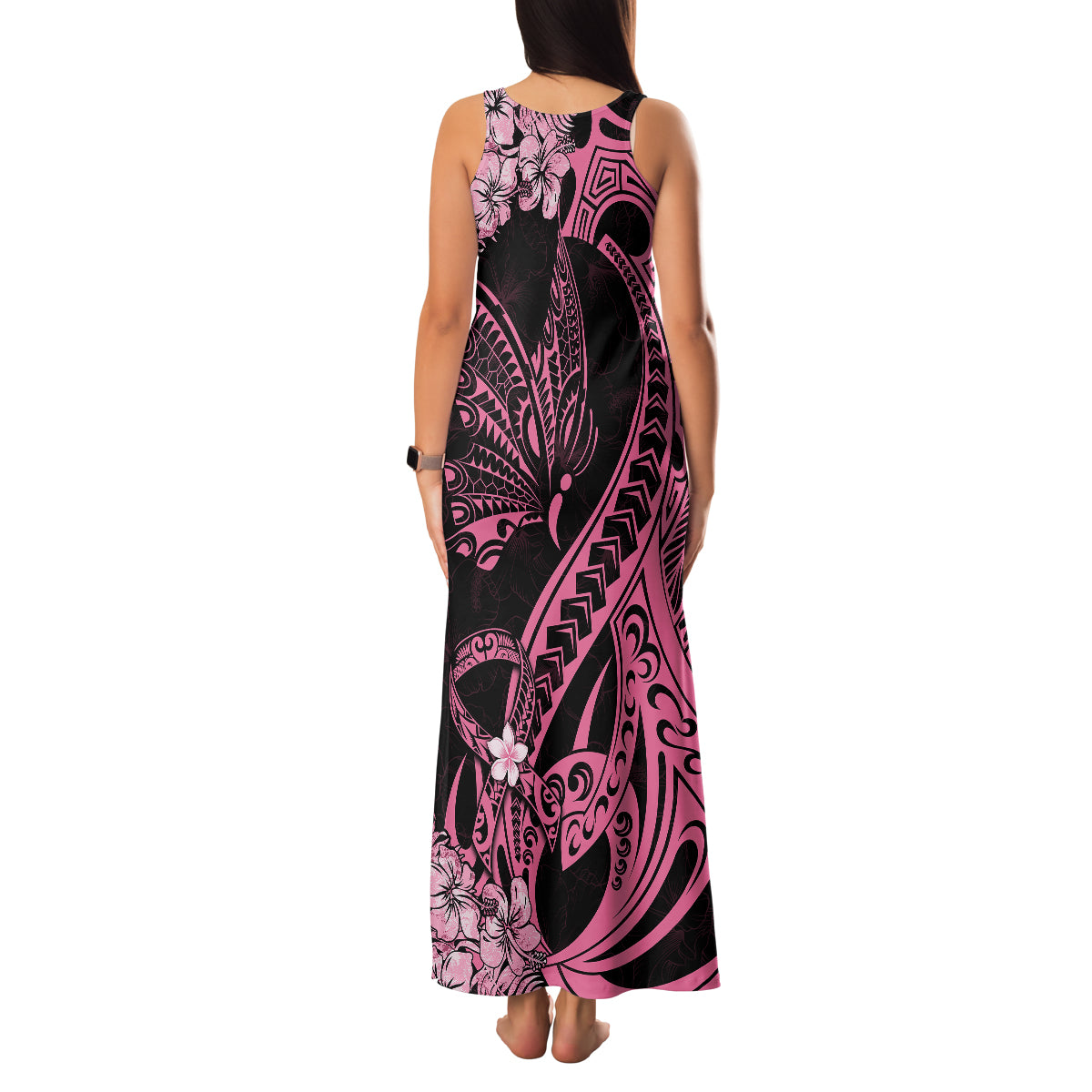 Personalised Polynesian Floral Butterfly Family Matching Tank Maxi Dress and Hawaiian Shirt Breast Cancer Pink Ribbon LT9 - Polynesian Pride