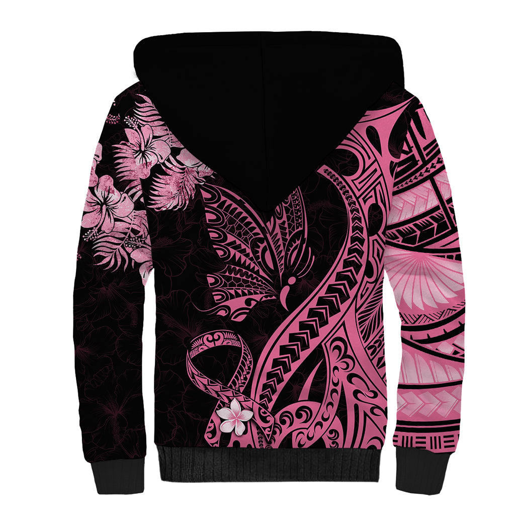 Personalised Polynesian Floral Butterfly Sherpa Hoodie Breast Cancer Pink Ribbon LT9 - Polynesian Pride
