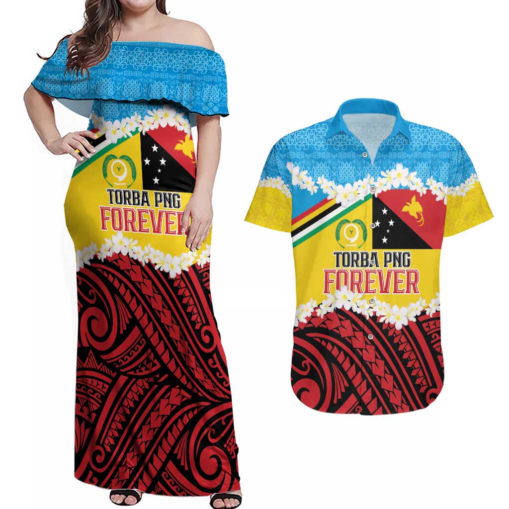 Personalised Torba PNG Forever Couples Matching Off Shoulder Maxi Dress and Hawaiian Shirt Polynesian Sand Art - Polynesian Pride