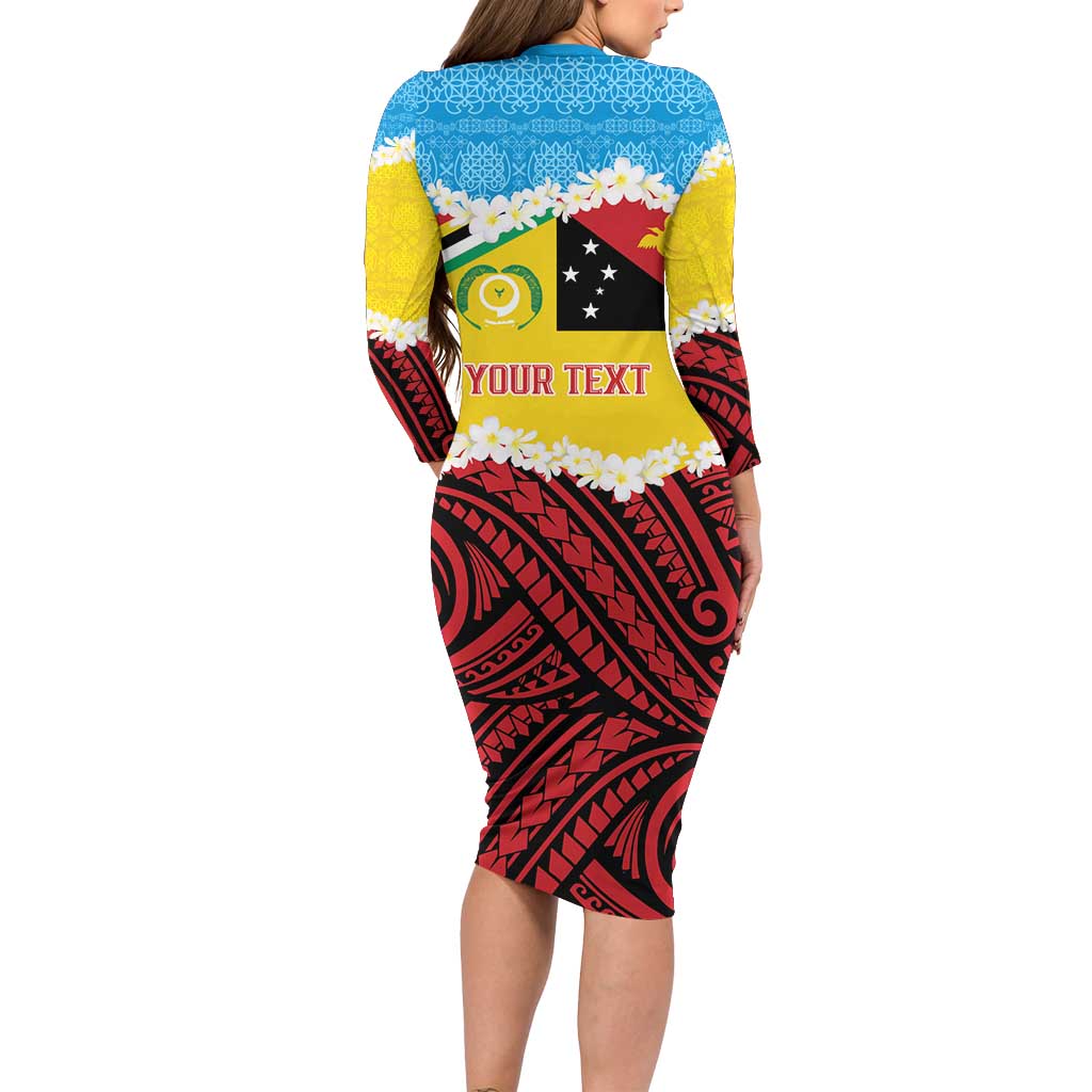 Personalised Torba PNG Forever Long Sleeve Bodycon Dress Polynesian Sand Art - Polynesian Pride