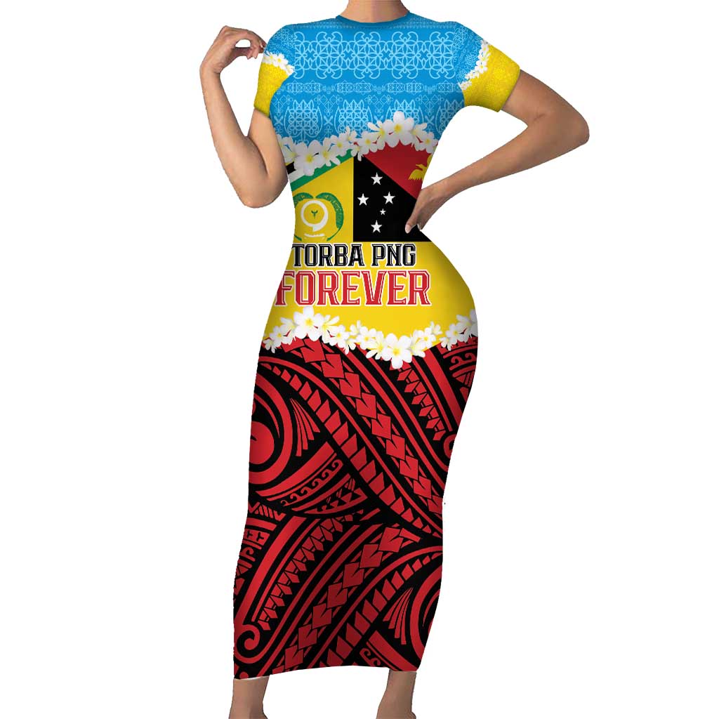 Personalised Torba PNG Forever Short Sleeve Bodycon Dress Polynesian Sand Art - Polynesian Pride
