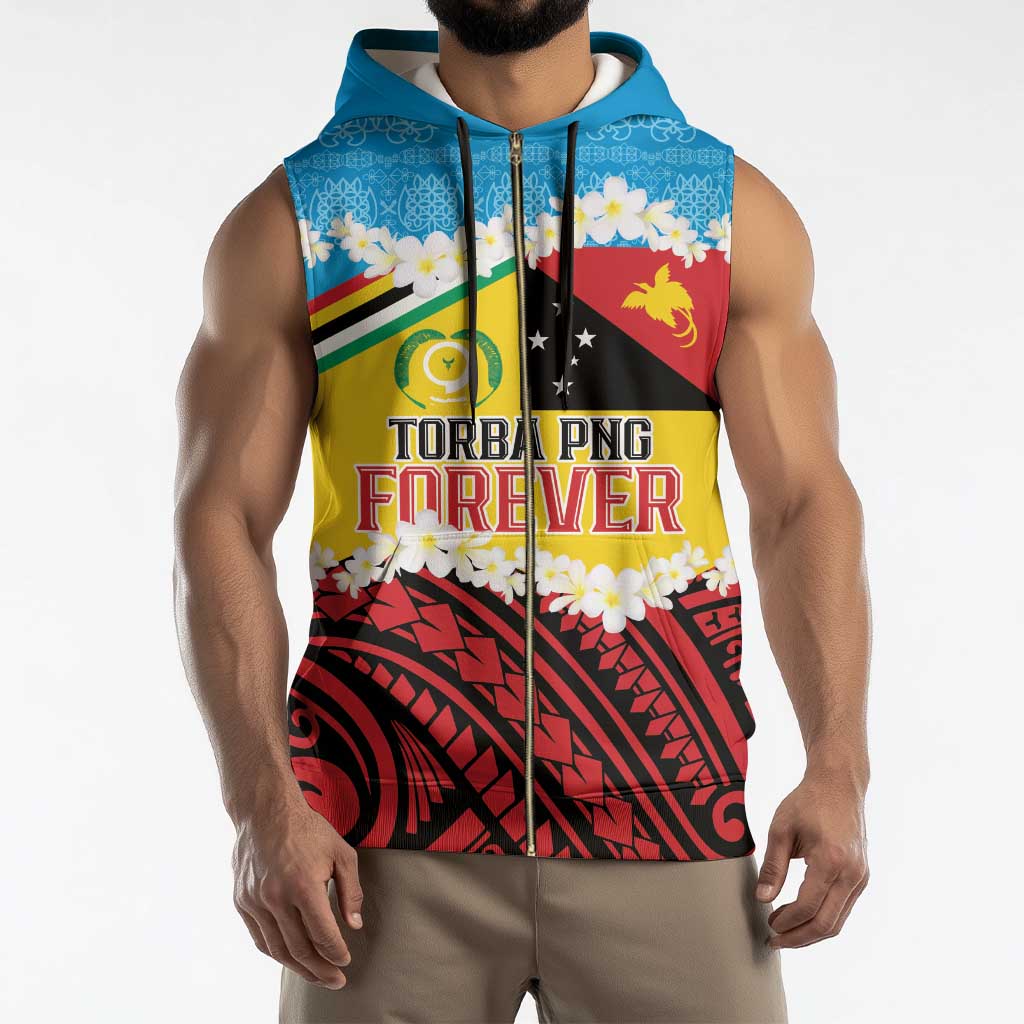 Personalised Torba PNG Forever Sleeveless Zip Hoodie Polynesian Sand Art - Polynesian Pride