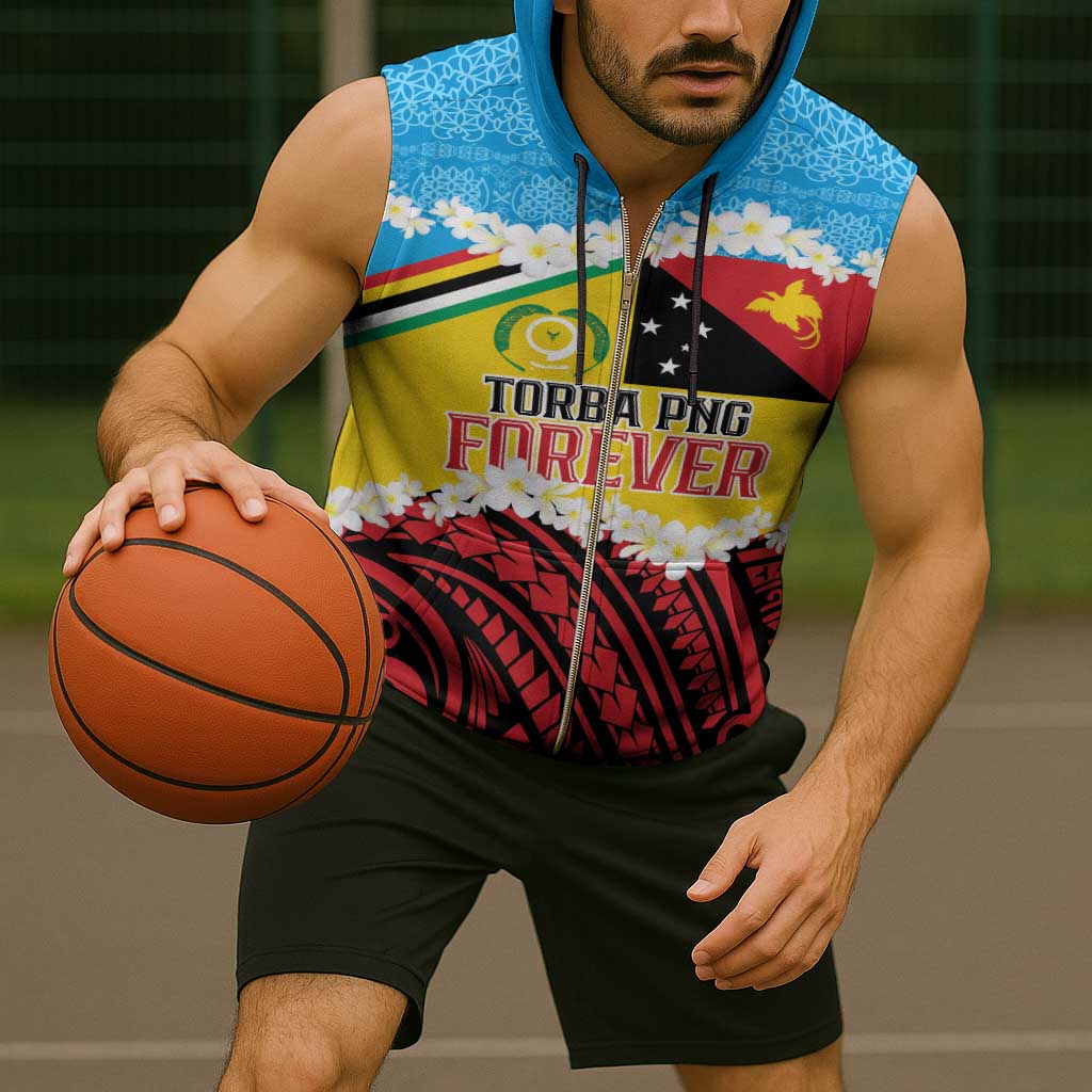 Personalised Torba PNG Forever Sleeveless Zip Hoodie Polynesian Sand Art - Polynesian Pride