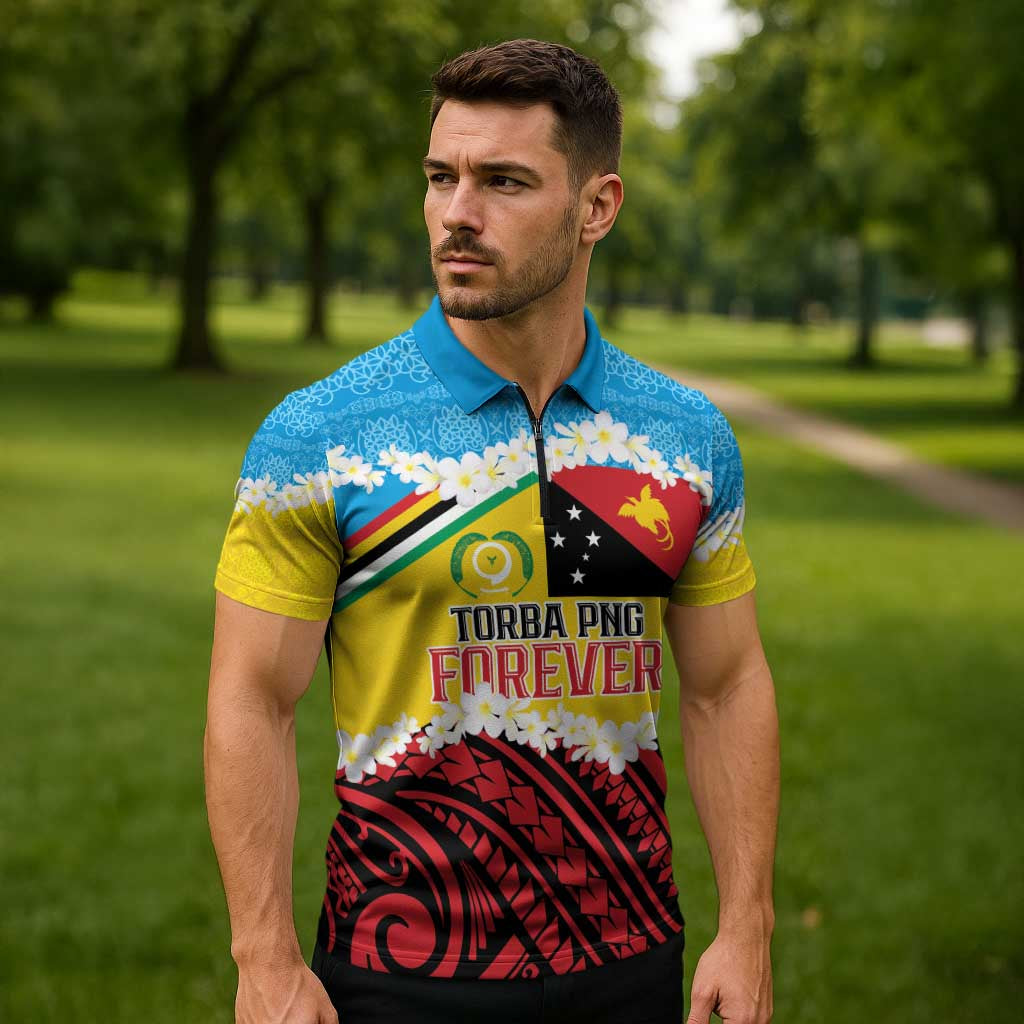 Personalised Torba PNG Forever Zipper Polo Shirt Polynesian Sand Art - Polynesian Pride