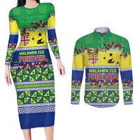 Personalised Malampa Fiji Forever Couples Matching Long Sleeve Bodycon Dress and Long Sleeve Button Shirt Tagimoucia Polynesian Sand Drawing - Polynesian Pride