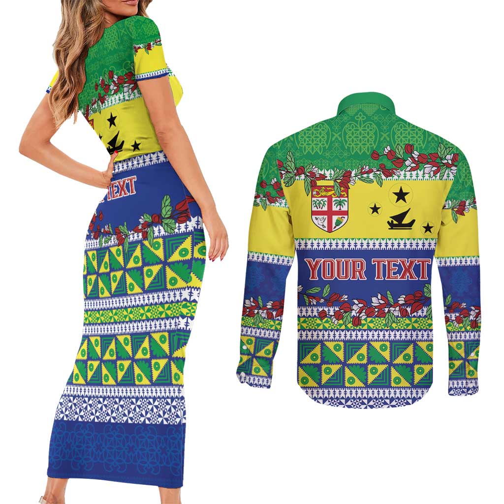Personalised Malampa Fiji Forever Couples Matching Short Sleeve Bodycon Dress and Long Sleeve Button Shirt Tagimoucia Polynesian Sand Drawing - Polynesian Pride