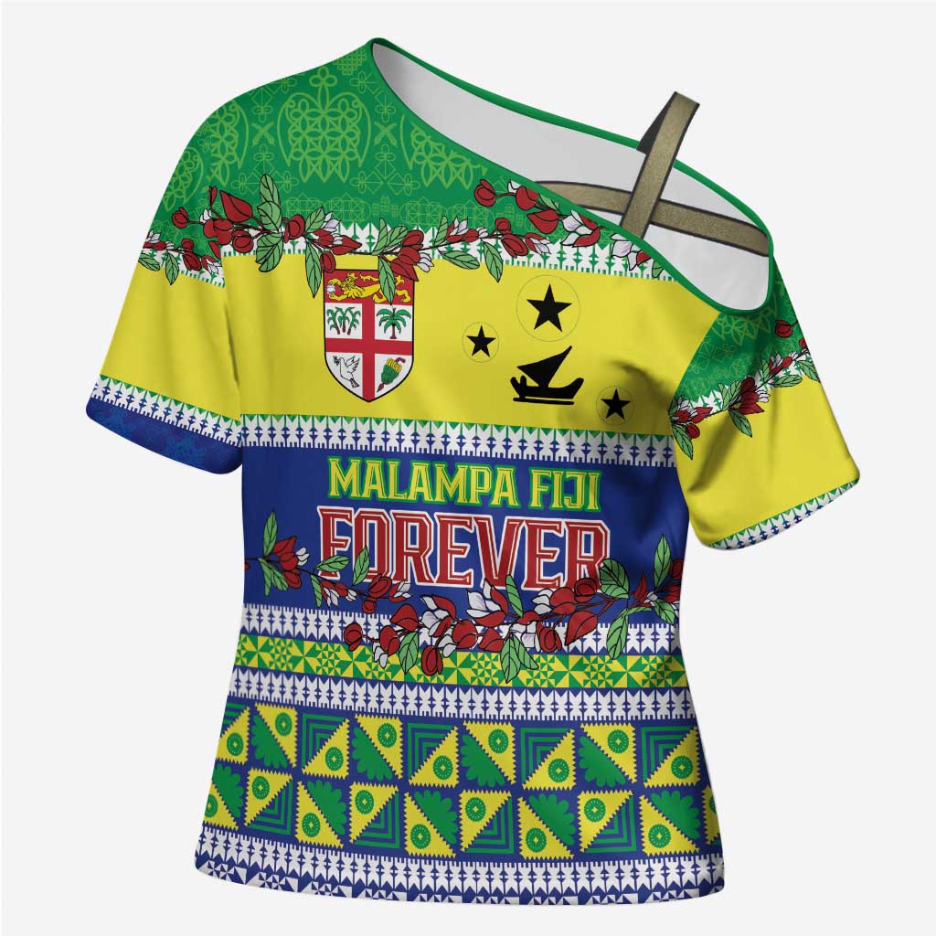 Personalised Malampa Fiji Forever Cross Shoulder Shirt Tagimoucia Polynesian Sand Drawing - Polynesian Pride