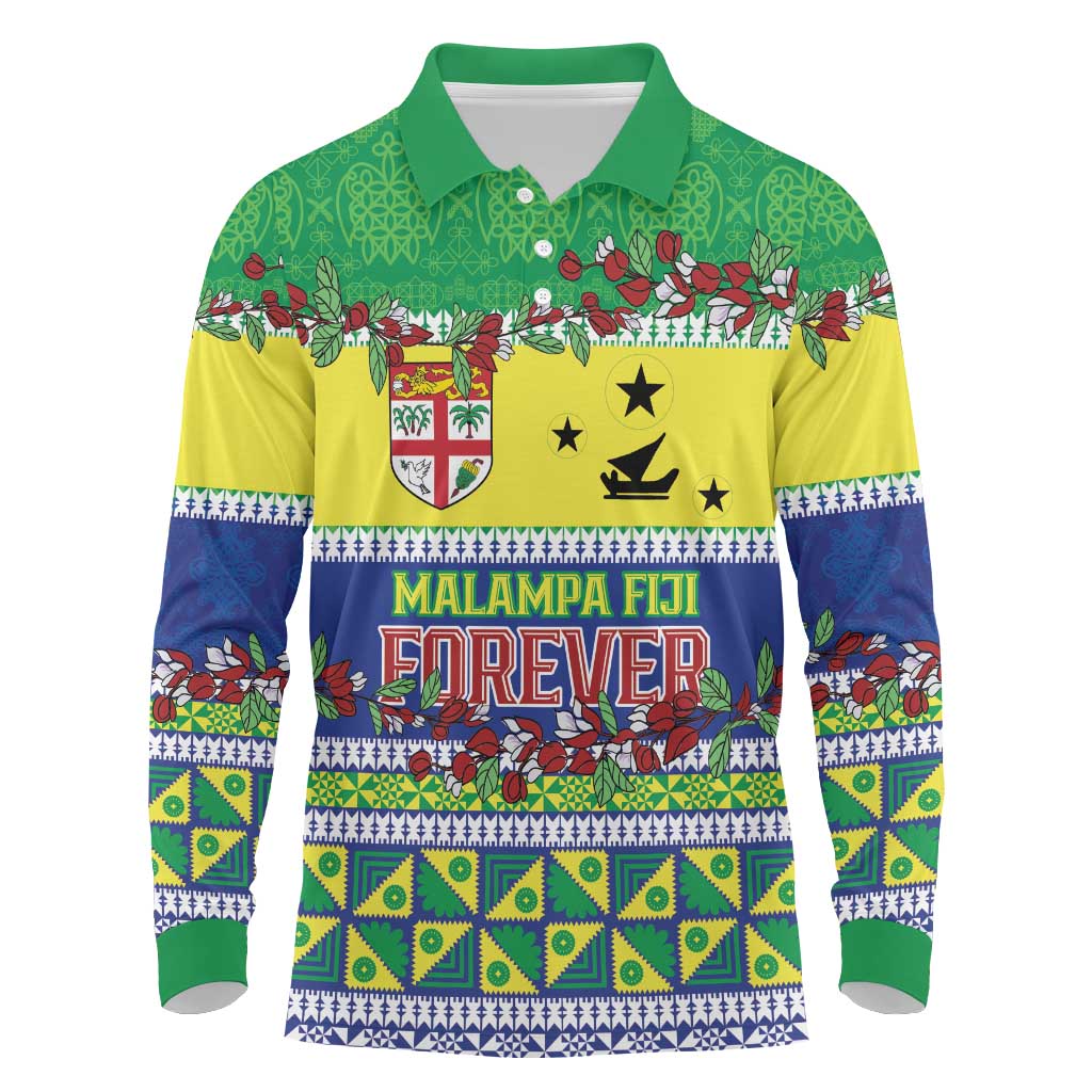 Personalised Malampa Fiji Forever Long Sleeve Polo Shirt Tagimoucia Polynesian Sand Drawing - Polynesian Pride