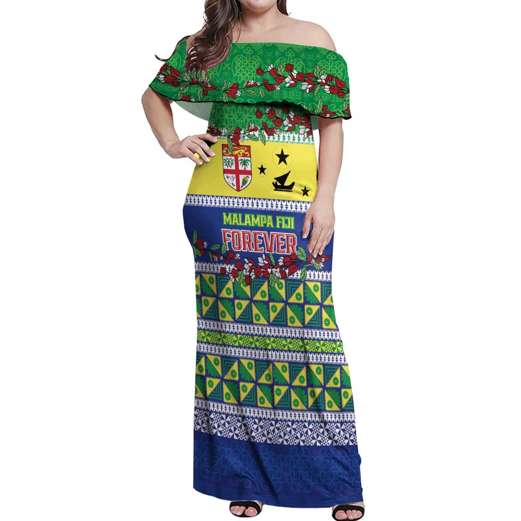 Personalised Malampa Fiji Forever Off Shoulder Maxi Dress Tagimoucia Polynesian Sand Drawing - Polynesian Pride