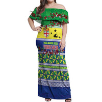 Personalised Malampa Fiji Forever Off Shoulder Maxi Dress Tagimoucia Polynesian Sand Drawing - Polynesian Pride