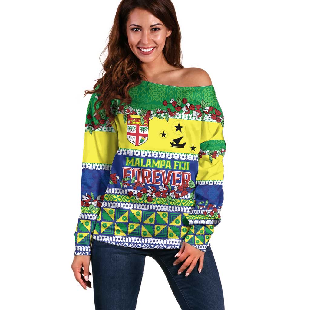 Personalised Malampa Fiji Forever Off Shoulder Sweater Tagimoucia Polynesian Sand Drawing - Polynesian Pride