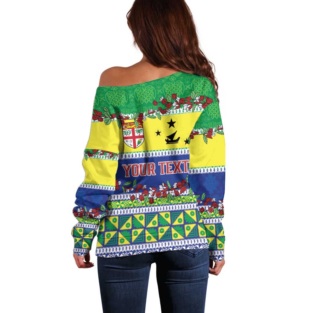 Personalised Malampa Fiji Forever Off Shoulder Sweater Tagimoucia Polynesian Sand Drawing - Polynesian Pride