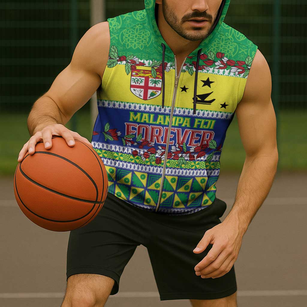 Personalised Malampa Fiji Forever Sleeveless Zip Hoodie Tagimoucia Polynesian Sand Drawing - Polynesian Pride