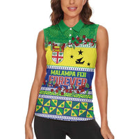 Personalised Malampa Fiji Forever Women Sleeveless Polo Shirt Tagimoucia Polynesian Sand Drawing - Polynesian Pride