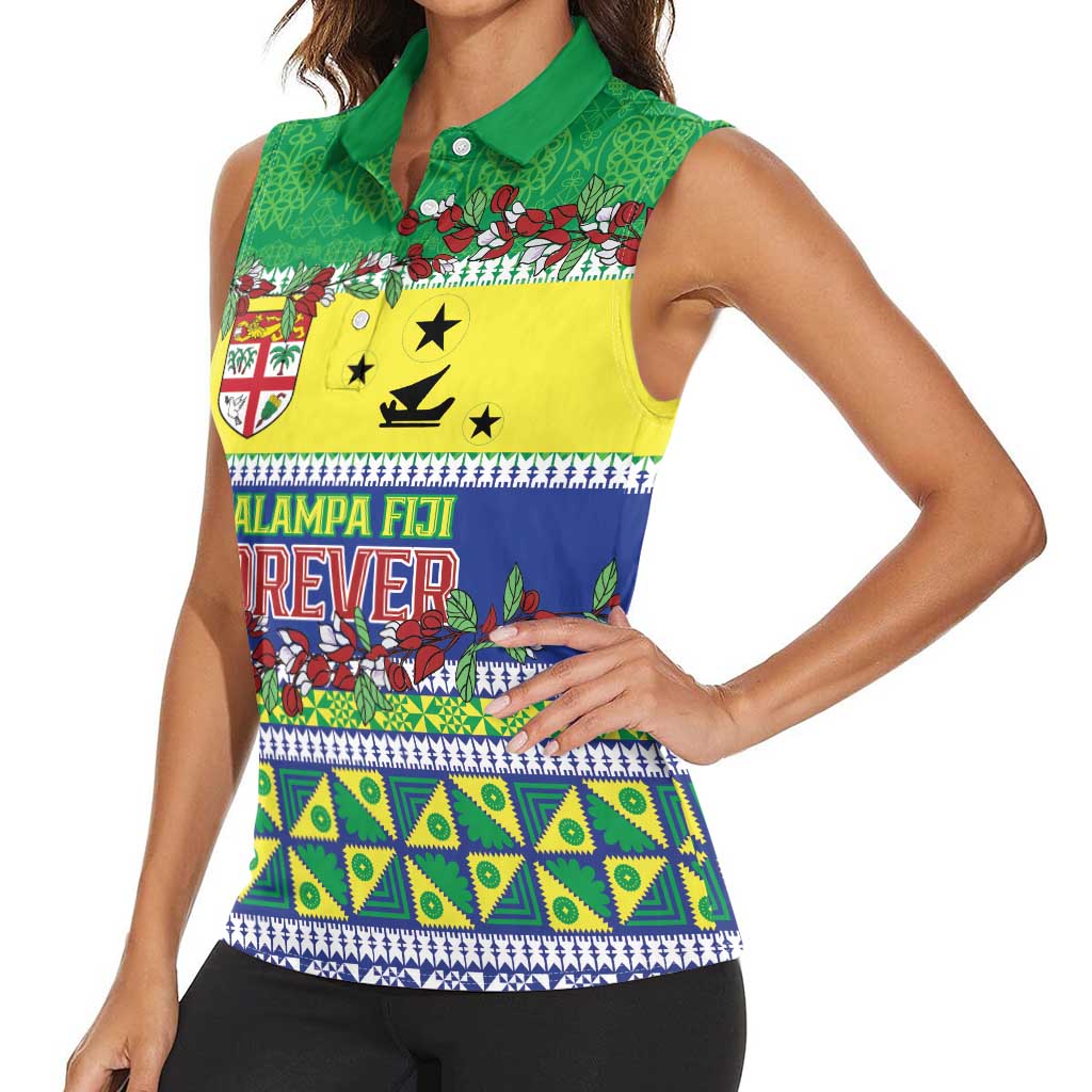 Personalised Malampa Fiji Forever Women Sleeveless Polo Shirt Tagimoucia Polynesian Sand Drawing - Polynesian Pride