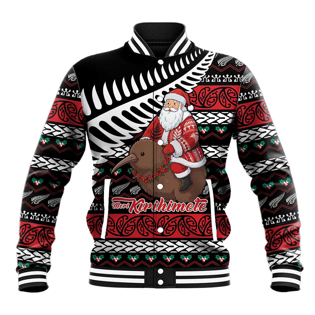 New Zealand Kiwi Santa Christmas Baseball Jacket He Wairua Kirihimete - Polynesian Pride
