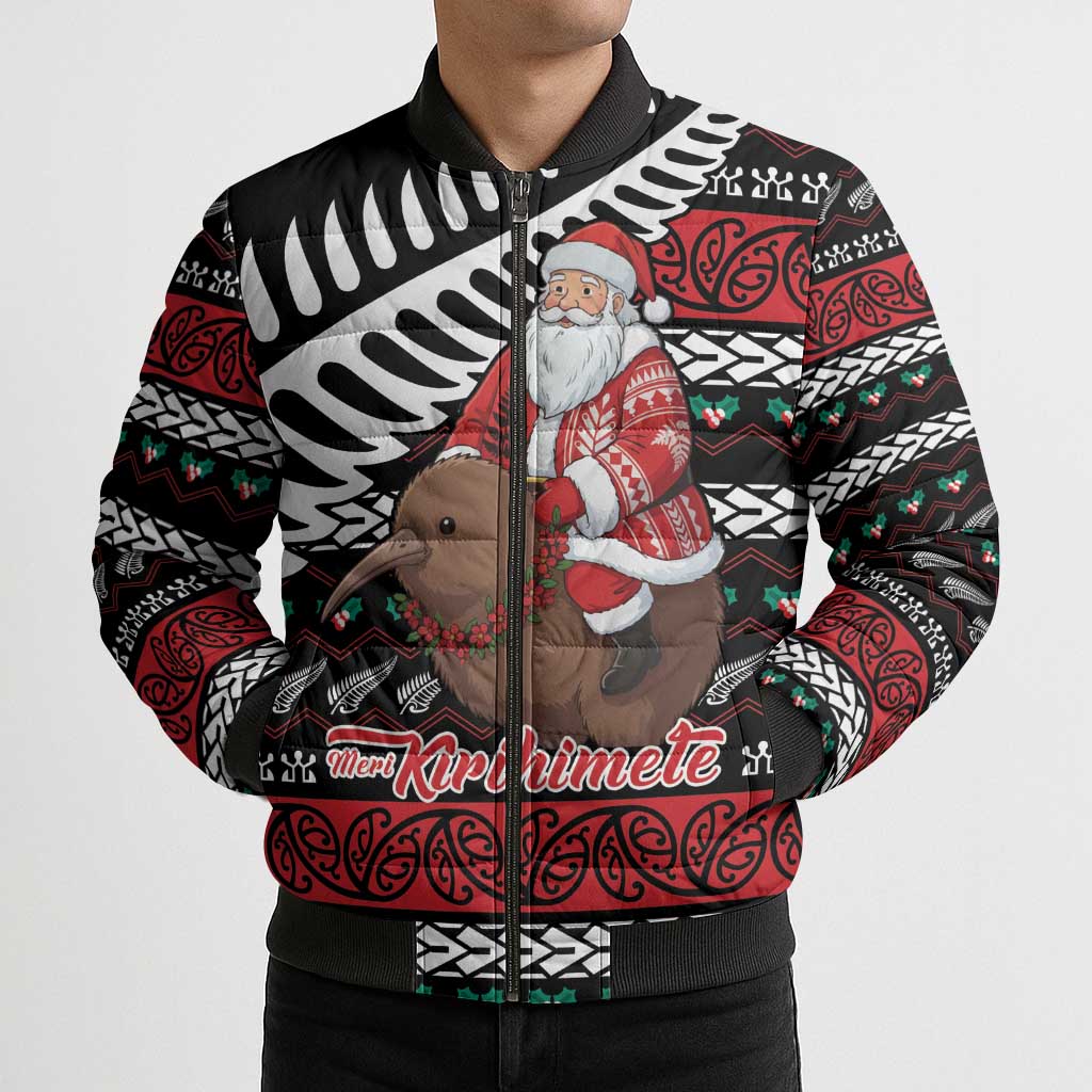 New Zealand Kiwi Santa Christmas Bomber Puffer Jacket He Wairua Kirihimete - Polynesian Pride