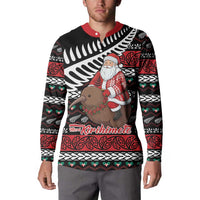 New Zealand Kiwi Santa Christmas Button Sweatshirt He Wairua Kirihimete - Polynesian Pride