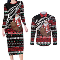 New Zealand Kiwi Santa Christmas Couples Matching Long Sleeve Bodycon Dress and Long Sleeve Button Shirt He Wairua Kirihimete - Polynesian Pride