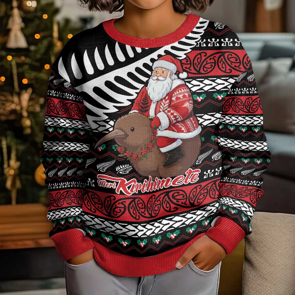 New Zealand Kiwi Santa Christmas Kid Ugly Christmas Sweater He Wairua Kirihimete - Polynesian Pride