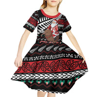 New Zealand Kiwi Santa Christmas Kid Short Sleeve Dress He Wairua Kirihimete - Polynesian Pride