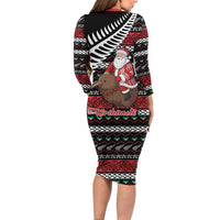 New Zealand Kiwi Santa Christmas Long Sleeve Bodycon Dress He Wairua Kirihimete - Polynesian Pride