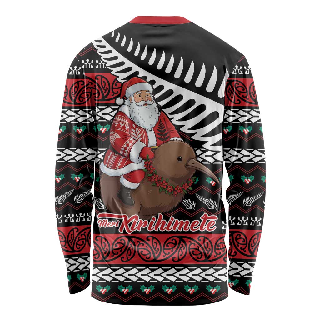 New Zealand Kiwi Santa Christmas Long Sleeve Shirt He Wairua Kirihimete - Polynesian Pride
