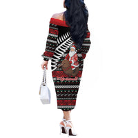 New Zealand Kiwi Santa Christmas Off The Shoulder Long Sleeve Dress He Wairua Kirihimete - Polynesian Pride
