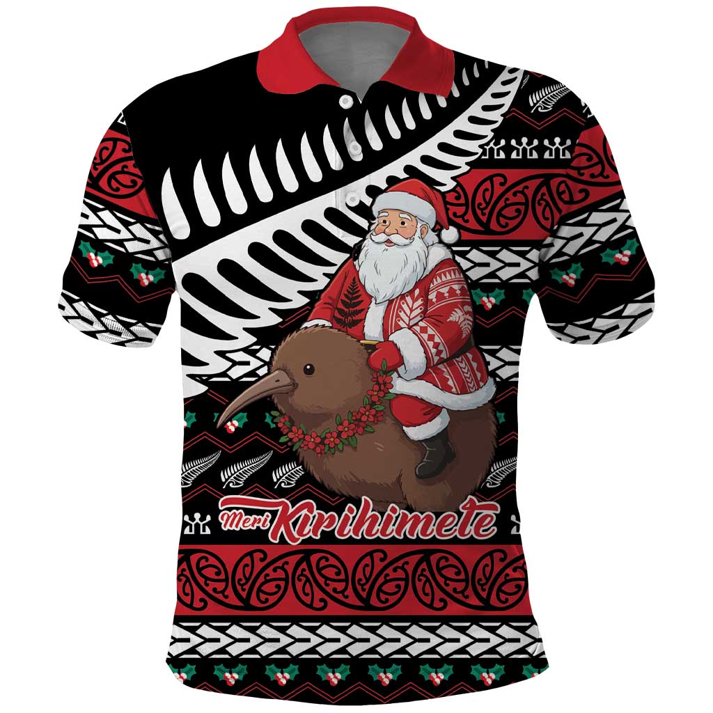 New Zealand Kiwi Santa Christmas Polo Shirt He Wairua Kirihimete - Polynesian Pride