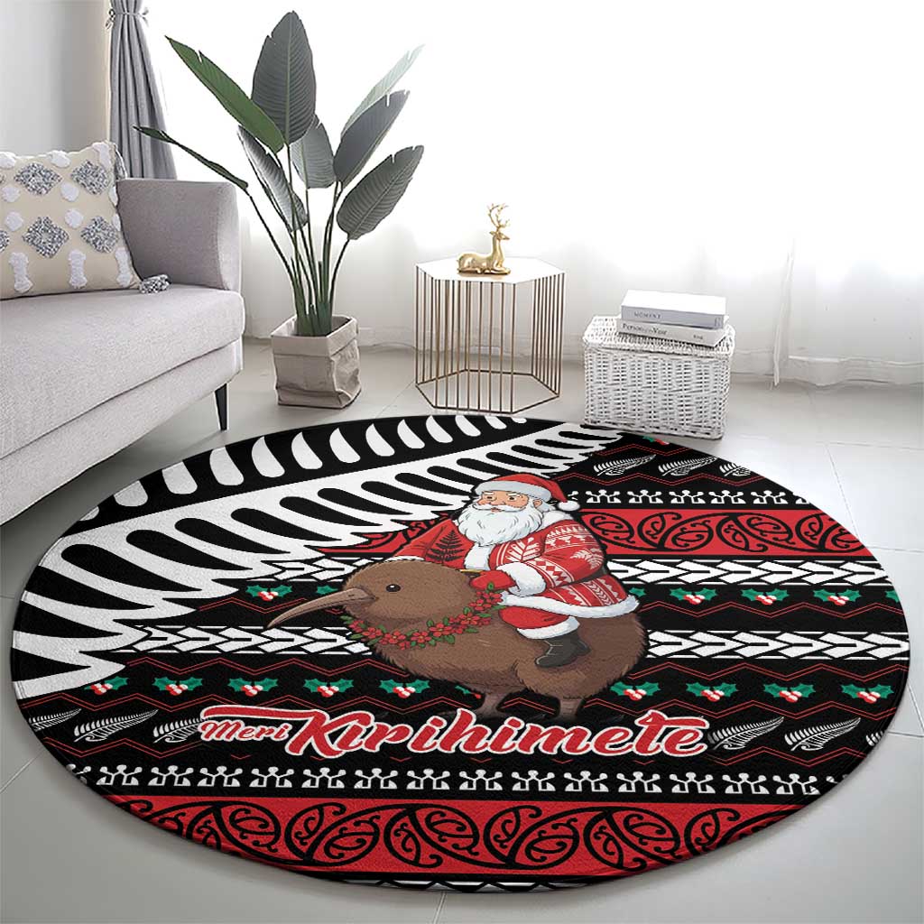 New Zealand Kiwi Santa Christmas Round Carpet He Wairua Kirihimete - Polynesian Pride