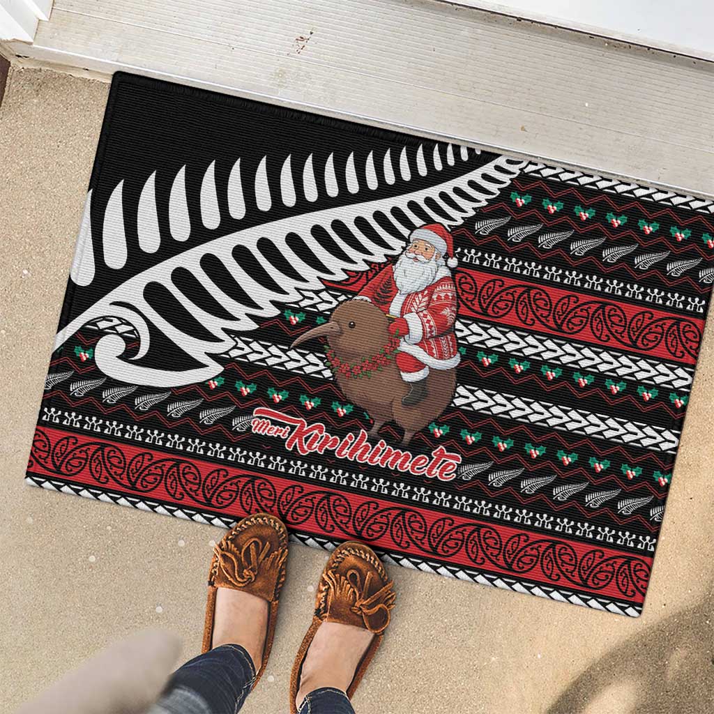 New Zealand Kiwi Santa Christmas Rubber Doormat He Wairua Kirihimete - Polynesian Pride