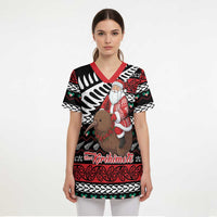 New Zealand Kiwi Santa Christmas Scrub Top He Wairua Kirihimete - Polynesian Pride