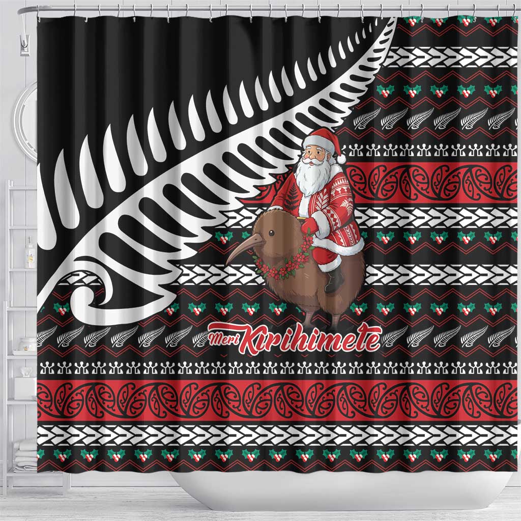 New Zealand Kiwi Santa Christmas Shower Curtain He Wairua Kirihimete - Polynesian Pride