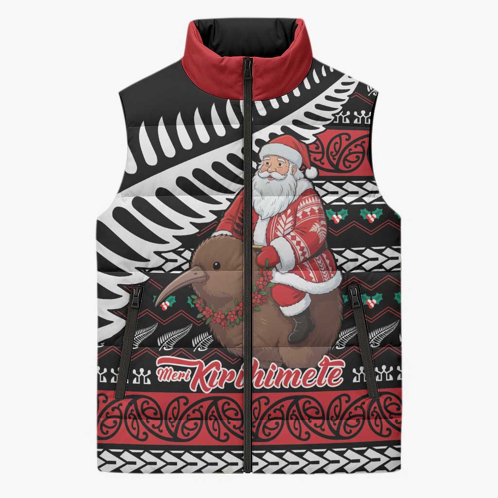 New Zealand Kiwi Santa Christmas Sleeveless Puffer Jacket He Wairua Kirihimete - Polynesian Pride