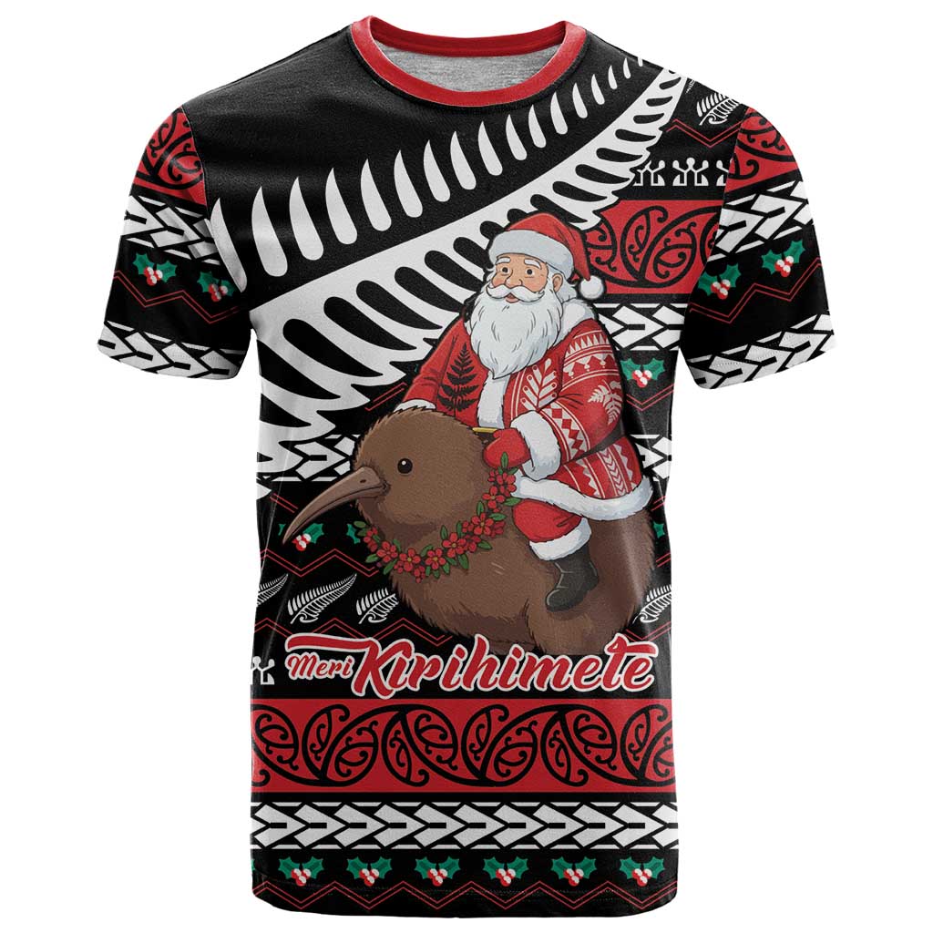 New Zealand Kiwi Santa Christmas T Shirt He Wairua Kirihimete - Polynesian Pride